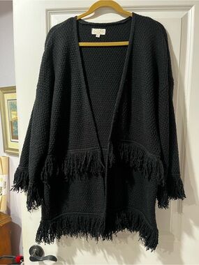 Mud Pie Black Fringe Open-Front  Knit Cardigan